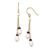 Image 1 : 14k Cultured Pearl and Garnet Double Chain Drop Earrings