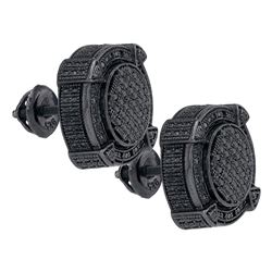 Sterling Silver Round Black Color Enhanced Diamond Cluster Screwback Stud Earrings 1/5 Cttw