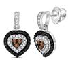 Image 1 : Sterling Silver Round Black Color Enhanced Diamond Heart Dangle Earrings 1/2 Cttw