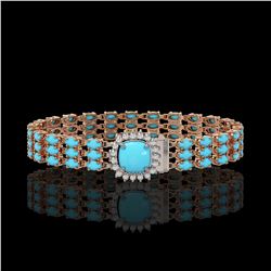 22.19 ctw Turquoise & Diamond Bracelet 14K Rose Gold