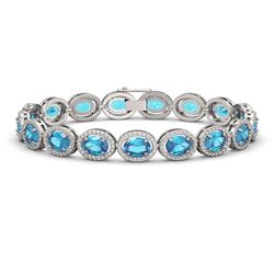 24.32 ctw Swiss Topaz & Diamond Micro Pave Halo Bracelet 10k White Gold