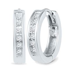 10kt White Gold Round Diamond Hoop Earrings 1/8 Cttw