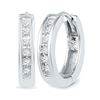 Image 1 : 10kt White Gold Round Diamond Hoop Earrings 1/8 Cttw
