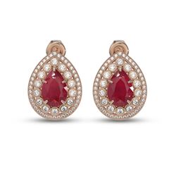 9.74 ctw Certified Ruby & Diamond Victorian Earrings 14K Rose Gold