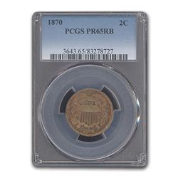 1870 Two Cent Piece PR-65 PCGS (Red/Brown)