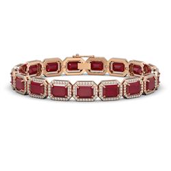 26.21 ctw Ruby & Diamond Micro Pave Halo Bracelet 10k Rose Gold