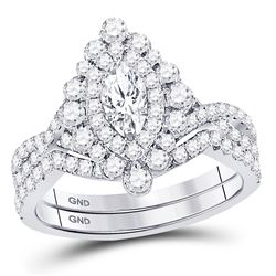14kt White Gold Marquise Diamond Bridal Wedding Engagement Ring Band Set 2.00 Cttw