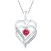 Image 1 : Sterling Silver Round Lab-Created Ruby & Diamond Heart Pendant .01 Cttw