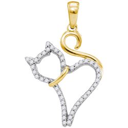 10kt Yellow Gold Round Diamond Kitty Cat Feline Outline Animal Pendant 1/8 Cttw