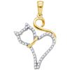 Image 1 : 10kt Yellow Gold Round Diamond Kitty Cat Feline Outline Animal Pendant 1/8 Cttw