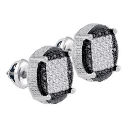 Sterling Silver Mens Round Black Color Enhanced Diamond Circle Cluster Earrings  Cttw