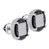 Image 1 : Sterling Silver Mens Round Black Color Enhanced Diamond Circle Cluster Earrings  Cttw