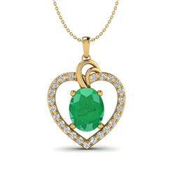 4 ctw Emerald & VS/SI Diamond Designer Heart Necklace 14k Yellow Gold