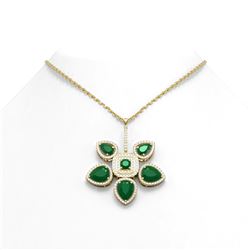 15.50 ctw Emerald Diamond Necklace 18K Yellow Gold