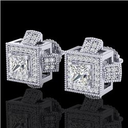1.73 ctw Princess VS/SI Diamond Micro Pave Stud Earrings 18k White Gold