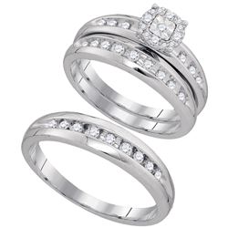 10kt White Gold His & Hers Round Diamond Cluster Matching Bridal Wedding Ring Band Set 1/2 Cttw