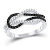 Image 1 : 10kt White Gold Round Black Color Enhanced Diamond Double Linked Knot Band Ring 1/2 Cttw