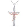 Image 1 : 10kt Two-tone Rose Gold Round Diamond Cross Religious Pendant 1/6 Cttw