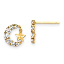 14k Yellow Gold CZ Moon w/ Star Dangle Post Earrings - 63 mm
