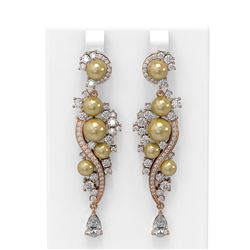 5.13 ctw Diamond & Pearl Earrings 18K Rose Gold