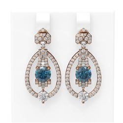 4.65 ctw Intense Blue Diamond Earrings 18K Rose Gold