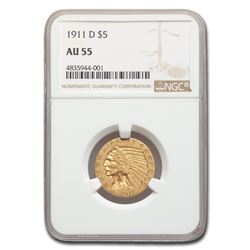 1911-D $5 Indian Gold Half Eagle AU-55 NGC