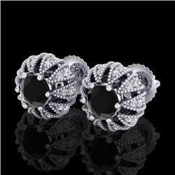 2.01 ctw Fancy Black Diamond Art Deco Micro Pave Earrings 18k White Gold