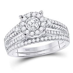 10kt White Gold Round Diamond Bridal Wedding Engagement Ring Band Set 7/8 Cttw