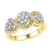 Image 1 : 10kt Yellow Gold Round Diamond Triple Flower Cluster Ring 1/3 Cttw