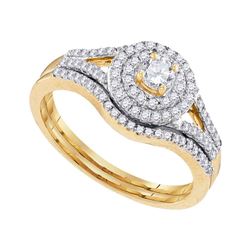 10k Yellow Gold Round Diamond Concentric Halo Bridal Wedding Engagement Ring Set 1/2 Cttw