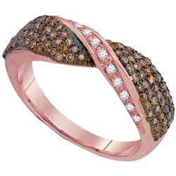 10kt Rose Gold Round Brown Diamond Crossover Band 1/2 Cttw