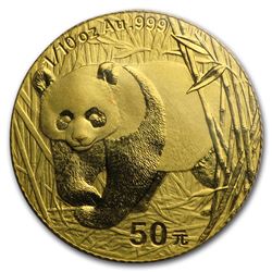 2001 China 1/10 oz Gold Panda BU (Sealed)