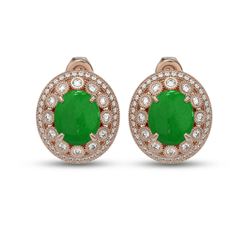 10.61 ctw Jade & Diamond Victorian Earrings 14K Rose Gold