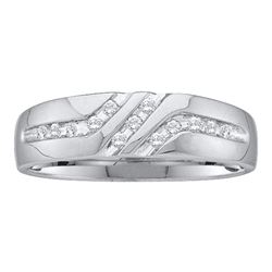 10kt White Gold Mens Round Channel-set Diamond Triple Row Wedding Band Ring 1/8 Cttw