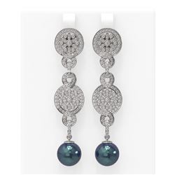 2.83 ctw Diamond & Pearl Earrings 18K White Gold