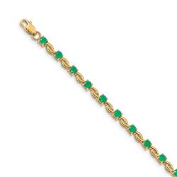 14k Yellow Gold Emerald Round Bracelet - 7 in.