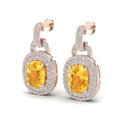 5 ctw Citrine & Micro VS/SI Diamond Pave Earrings 14k Rose Gold