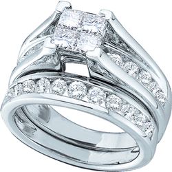 14kt White Gold Princess Diamond Bridal Wedding Engagement Ring Band Set 4.00 Cttw