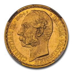 1904 Danish West Indies Gold 4 Daler Christian IX MS-64 NGC