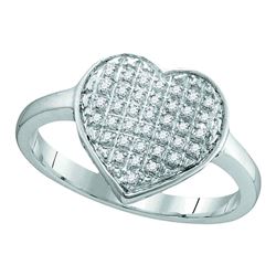 10kt White Gold Round Diamond Heart Cluster Ring 1/10 Cttw