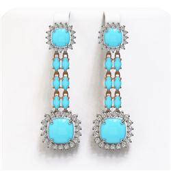 16.04 ctw Turquoise & Diamond Earrings 14K Rose Gold