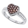 Image 1 : 14kt White Gold Round Brown Diamond Heart Cluster Ring 1/2 Cttw