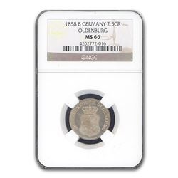 1858-B Germany 2 1/2 Groschen Oldenburg MS-66 NGC