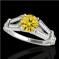 1.25 ctw Certified SI Intense Yellow Diamond Antique Ring 10k White Gold