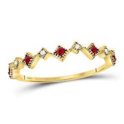 10kt Yellow Gold Round Ruby Diamond Milgrain Square Stackable Band Ring 1/8 Cttw