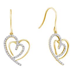 10kt Yellow Gold Round Diamond Heart Dangle Wire Earrings 3/8 Cttw