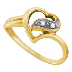 10kt Yellow Gold Round Diamond Simple Heart Ring 1/20 Cttw
