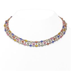 44.09 ctw Multi Color Sapphire & Diamond Necklace 10K Rose Gold