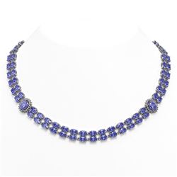 62.77 ctw Tanzanite & Diamond Necklace 14K White Gold