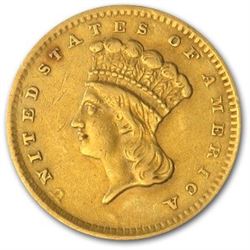 1856 $1 Indian Head Gold Type 3 Slanted 5 XF